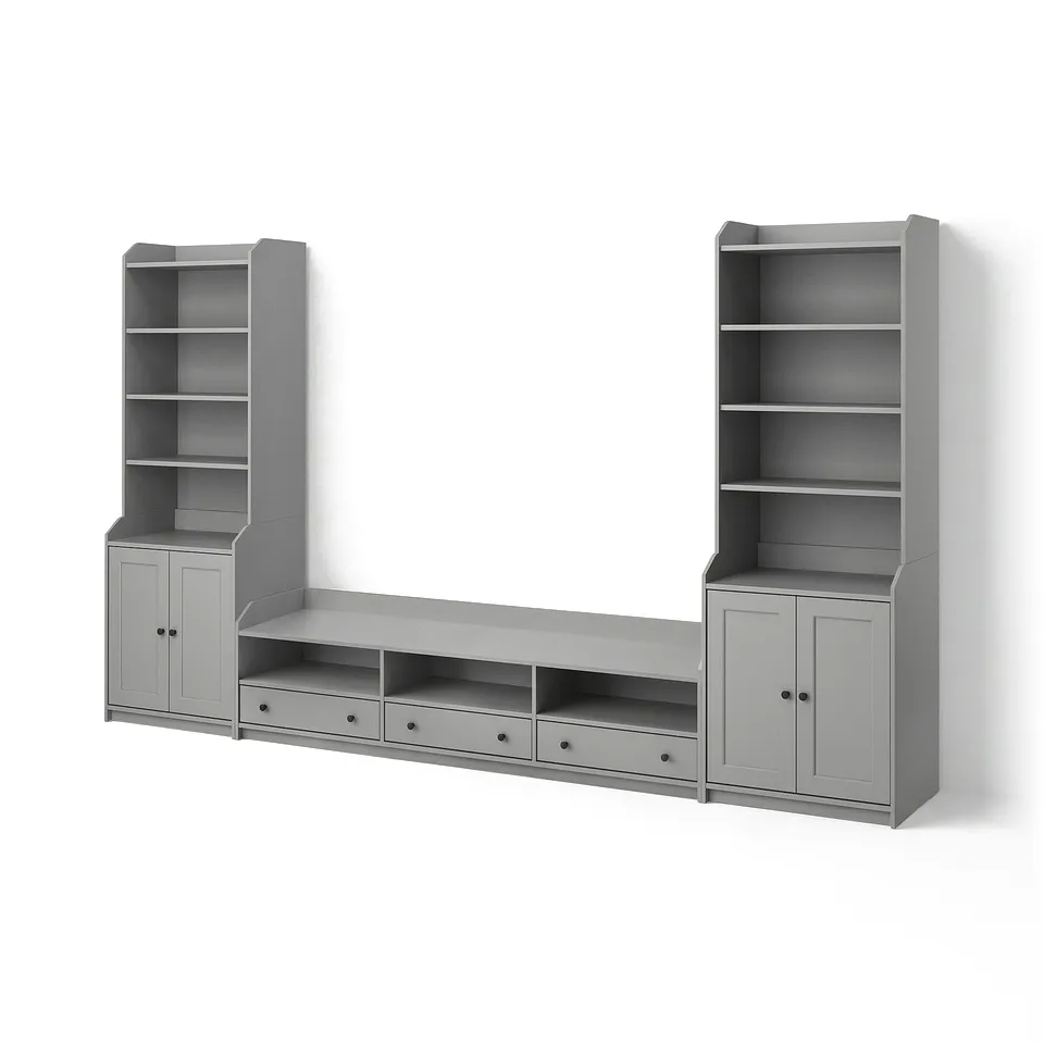 HAUGA TV/storage combination, grey, 346x46x199 cm