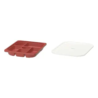 box + lid set: storage tray with compartments + lid, red + white, 42x30x5 cm