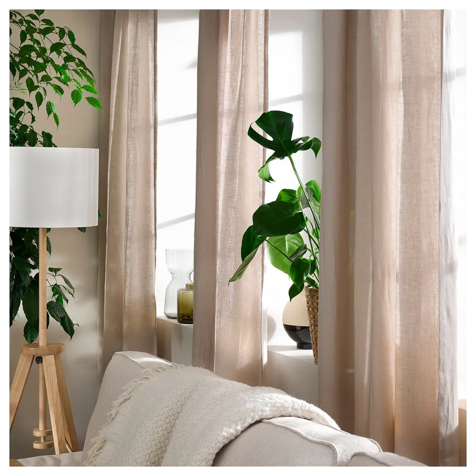 DYTÅG Curtains, 1 pair, beige/with heading tape, 145x250 cm