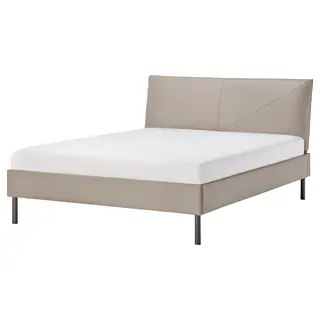 SLÅTTERGUBBE upholstered bed frame, Bomstad dark beige, Length 222 x Width 155 cm