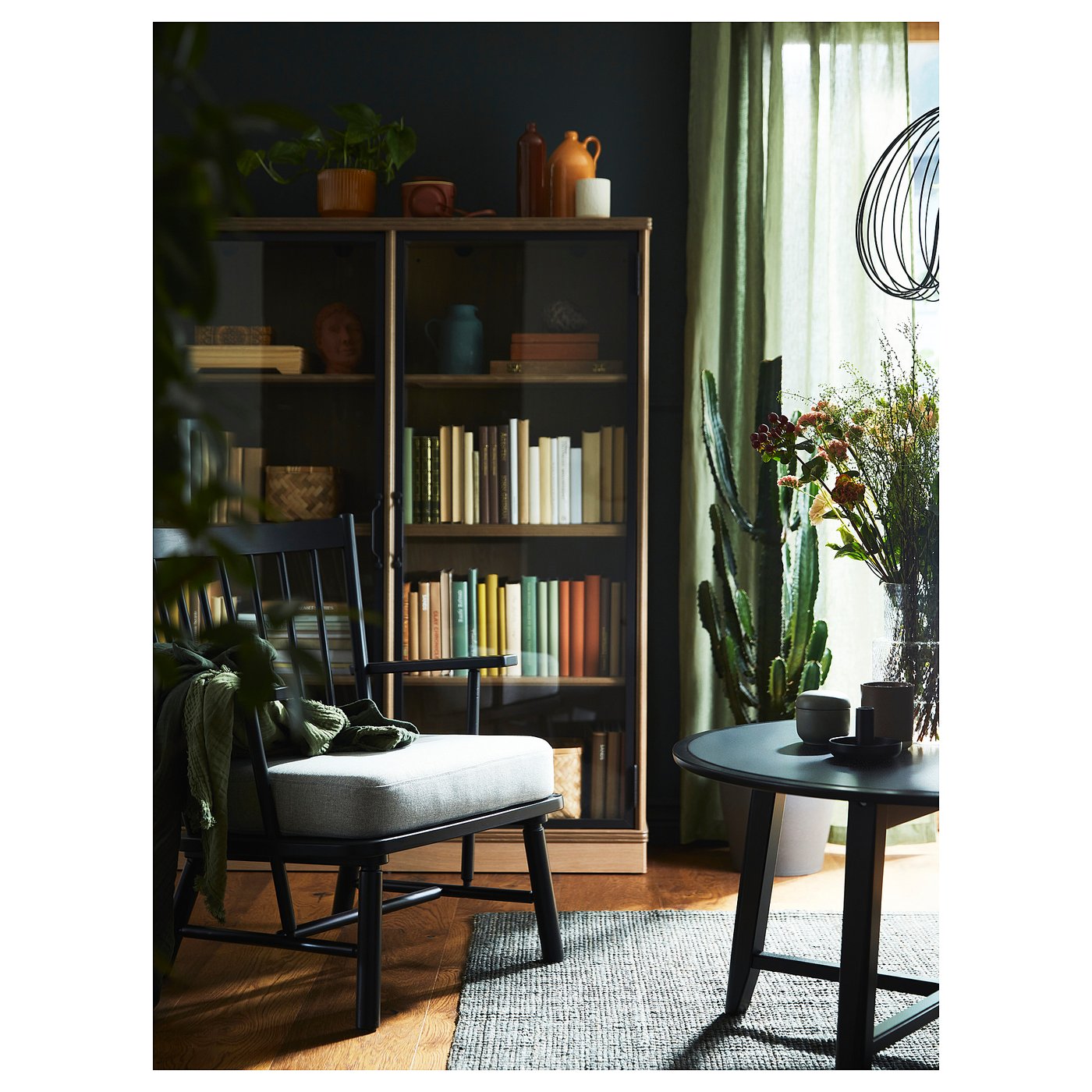 DYTÅG Curtains, 1 pair, grey-green/with heading tape, 145x300 cm