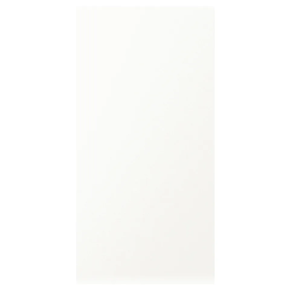 White, rectangular, smooth, modern VALLSTENA kitchen cabinet with particleboard base.