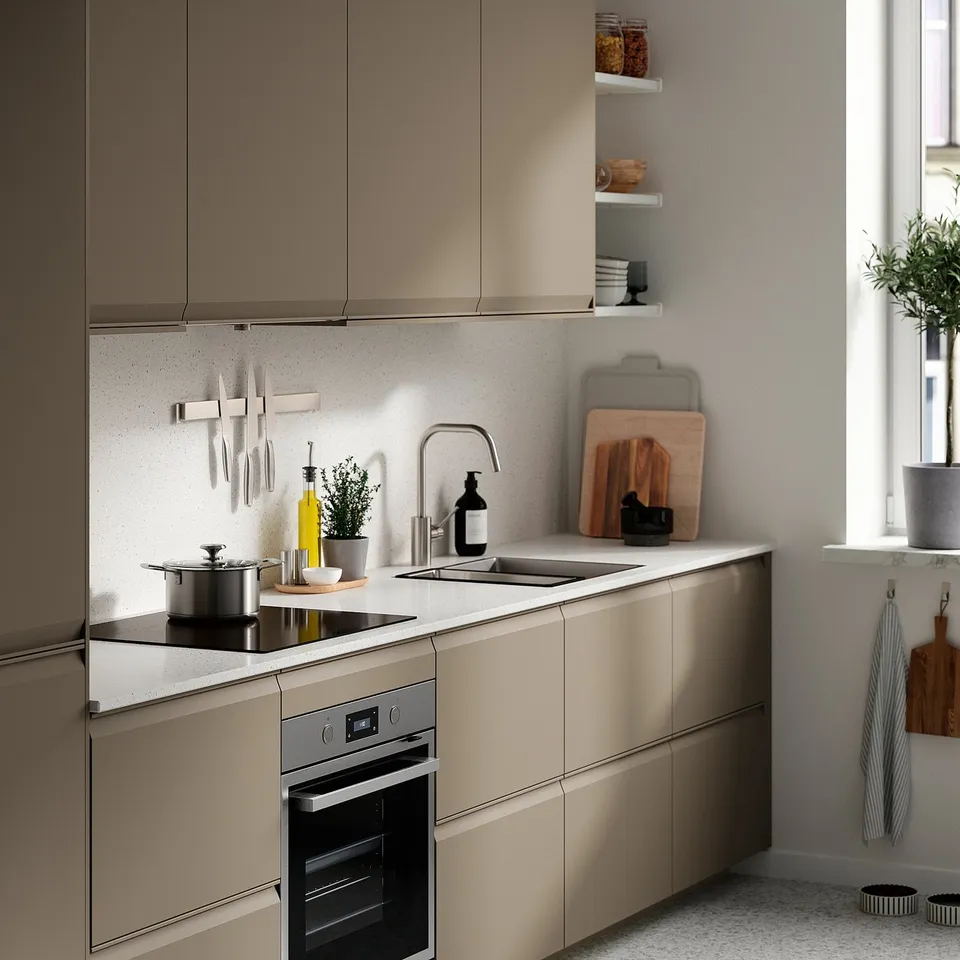 LOCKEBO Custom made worktop, off-white lively/mineral effect glass composite, 1 m²x2.0 cm