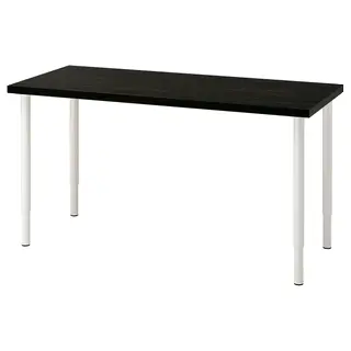 LAGKAPTEN / OLOV desk, black-brown/white, 140x60 cm