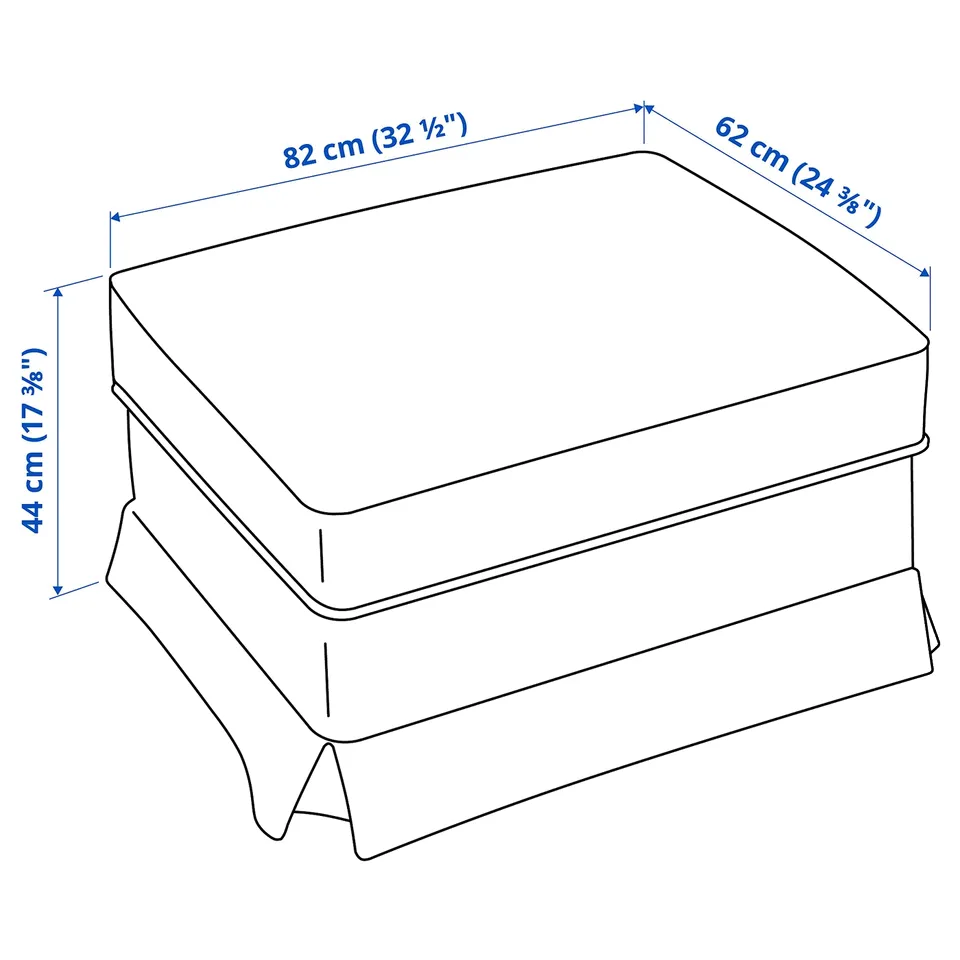 Illustration with measurements for the product: EKTORP.