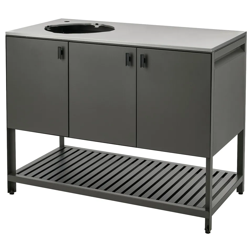 Grey outdoor kitchen BÅTSKÄR with storage.