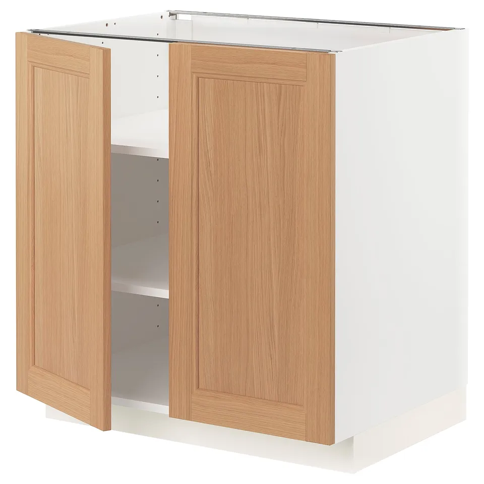 METOD kitchen unit, white & light oak, sturdy, hinged doors, modern design.