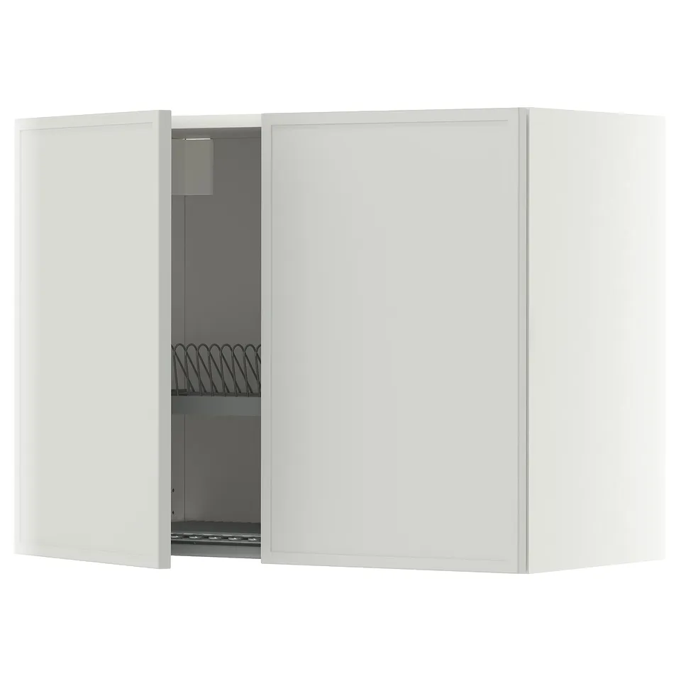 METOD Wall cabinet w dish drainer/2 doors, white/Aspudden light grey, 80x37x60 cm