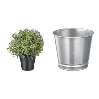 artificial potted plant + pot set: artificial potted plant + plant pot, Rosemary + galvanised
