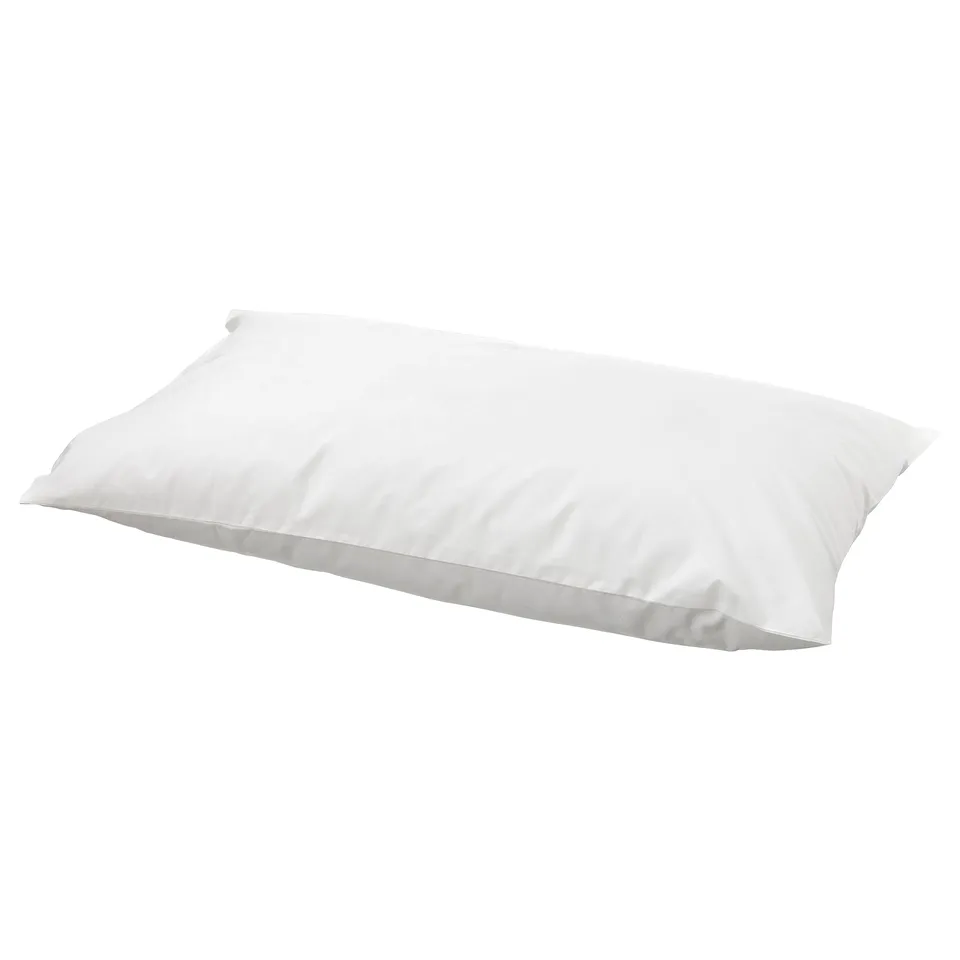 White RÖNNVECKMAL cotton pillowcase, rectangular shape, crisp percale texture.