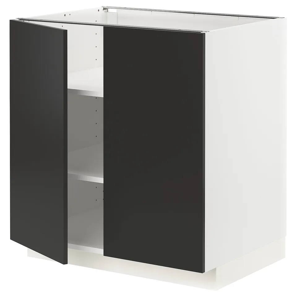 METOD kitchen cabinet, white & black, modern, 3-door design, adjustable shelves, sturdy frame.