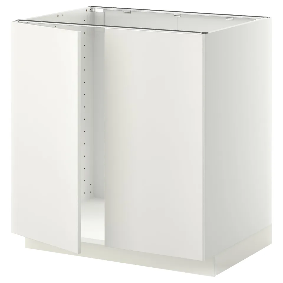 A white METOD kitchen cabinet from IKEA. Its a sleek, rectangular unit with smooth edges and a clean design.