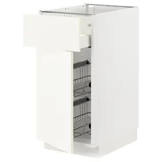 METOD / MAXIMERA base cab w wire basket/drawer/door, white/Vallstena white, 40x60x80 cm