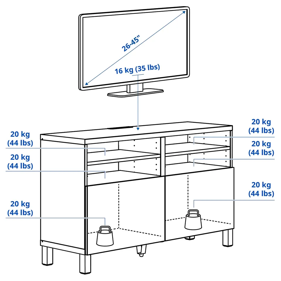 BESTÅ TV bench with doors, white/Bergsviken/Stubbarp beige, 120x42x74 cm