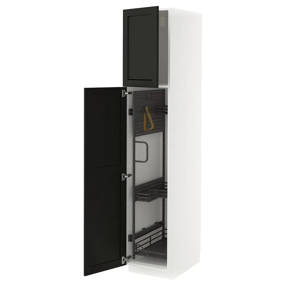 METOD kitchen cabinet, white with black door, pull-out shelves.