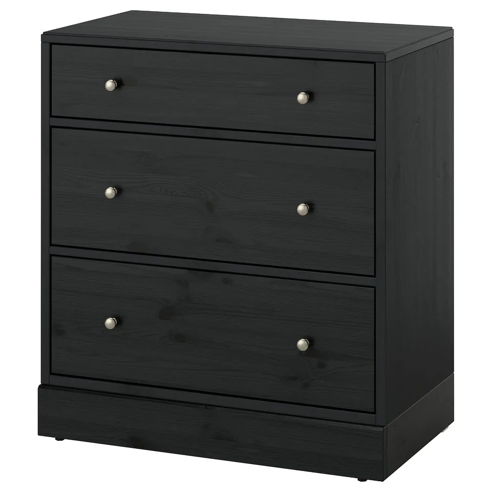 HAVSTA black wooden chest with 3 drawers.