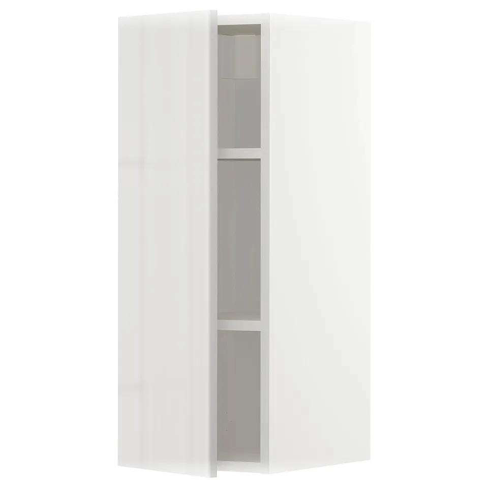 White METOD kitchen cabinet with glossy grey interior.