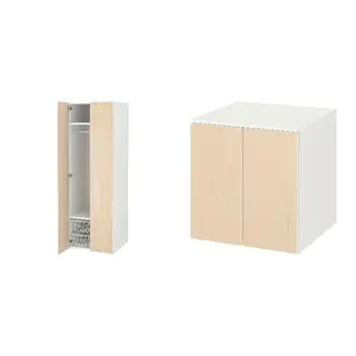 SMÅSTAD set: wardrobe + cabinet, white/birch + white birch/with 1 shelf, Depth 57 x Height 181 x Width 60 cm