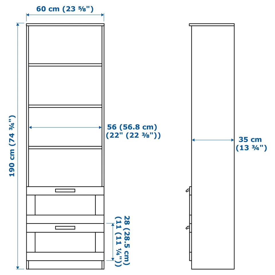 Illustration with measurements for the product: BRIMNES.