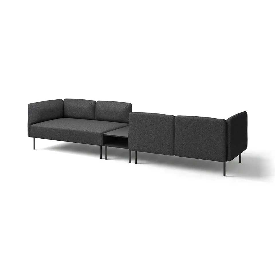 Modern dark grey LILLEHEM modular sofa with clean lines, featuring removable covers and a central table.