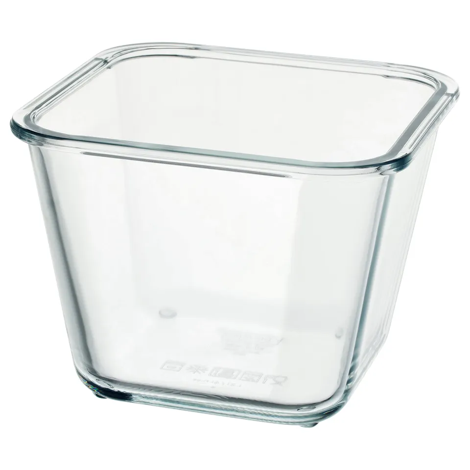 IKEA 365+ clear square glass jar, transparent, made of heat-resistant glass.