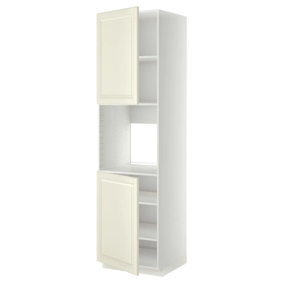 METOD kitchen cabinet, white with off-white doors, bevelled edges, adjustable shelves.