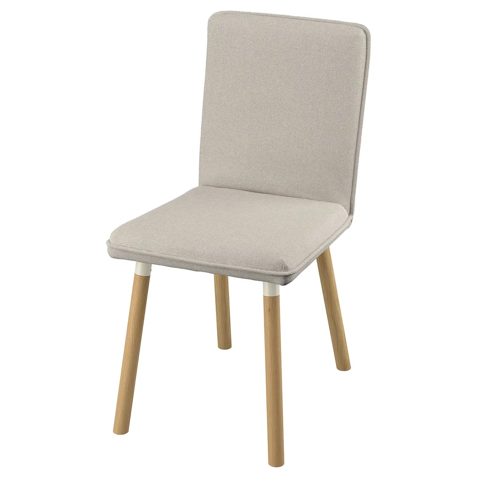 Modern dining chair: TONSTAD, light grey, fabric upholstery, wooden legs, sleek design.