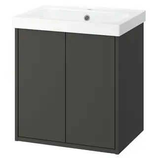 HAVBÄCK / ORRSJÖN wash-stnd w doors/wash-basin, dark grey, 62x49x69 cm