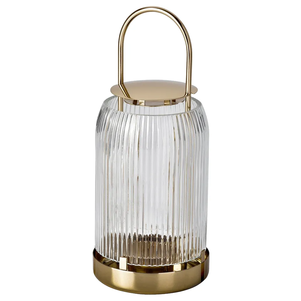 KUNGSTÄRNA Lantern for tealight, clear glass/gold-colour, 25 cm