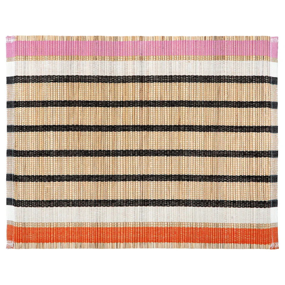 IKEA MÄVINN striped place mat. Natural and pink stripes, woven banana fibre, cotton. Protects table surfaces.
