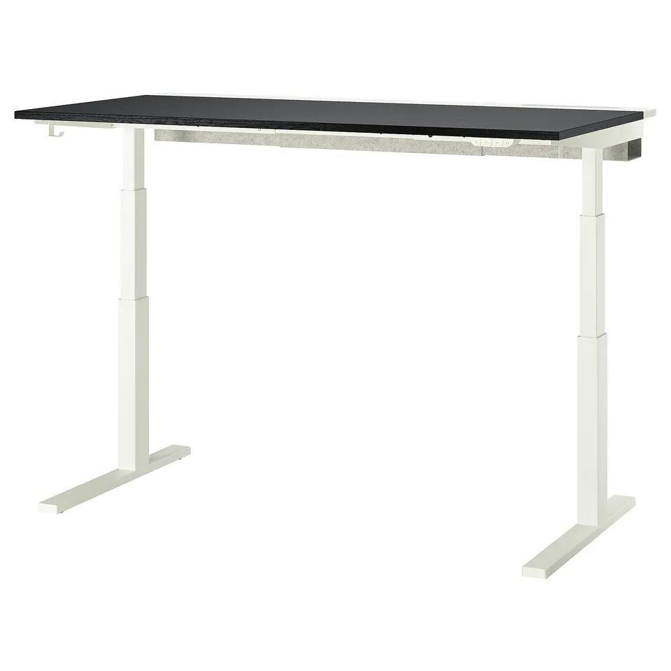 MITTZON black desk, white legs, rectangular, simple design.