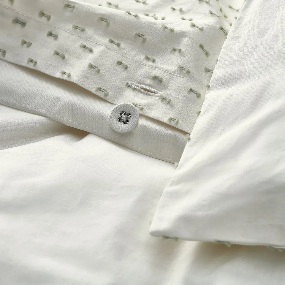 BANDKNIPPE Duvet cover and 2 pillowcases, white/green, 200x200/50x80 cm