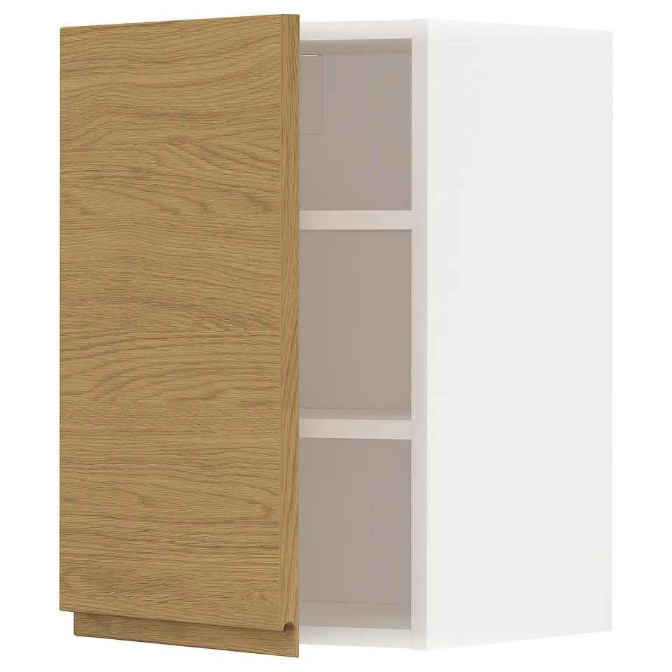 Wooden kitchen cabinet, oak finish, minimalist design.
