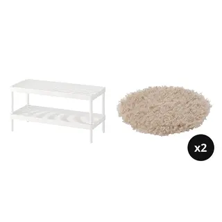 MACKAPÄR/MADONNALILJA set: shoe rack + chair pad x2, white + beige, 78x32x40 cm