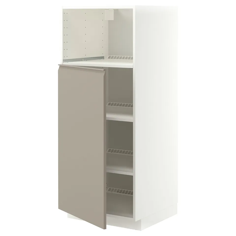 METOD High cabinet f built-in appliances, white/Upplöv matt dark beige, 60x60x140 cm