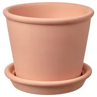 MUSKOTBLOMMA plant pot with saucer, in/outdoor terracotta, 12 cm