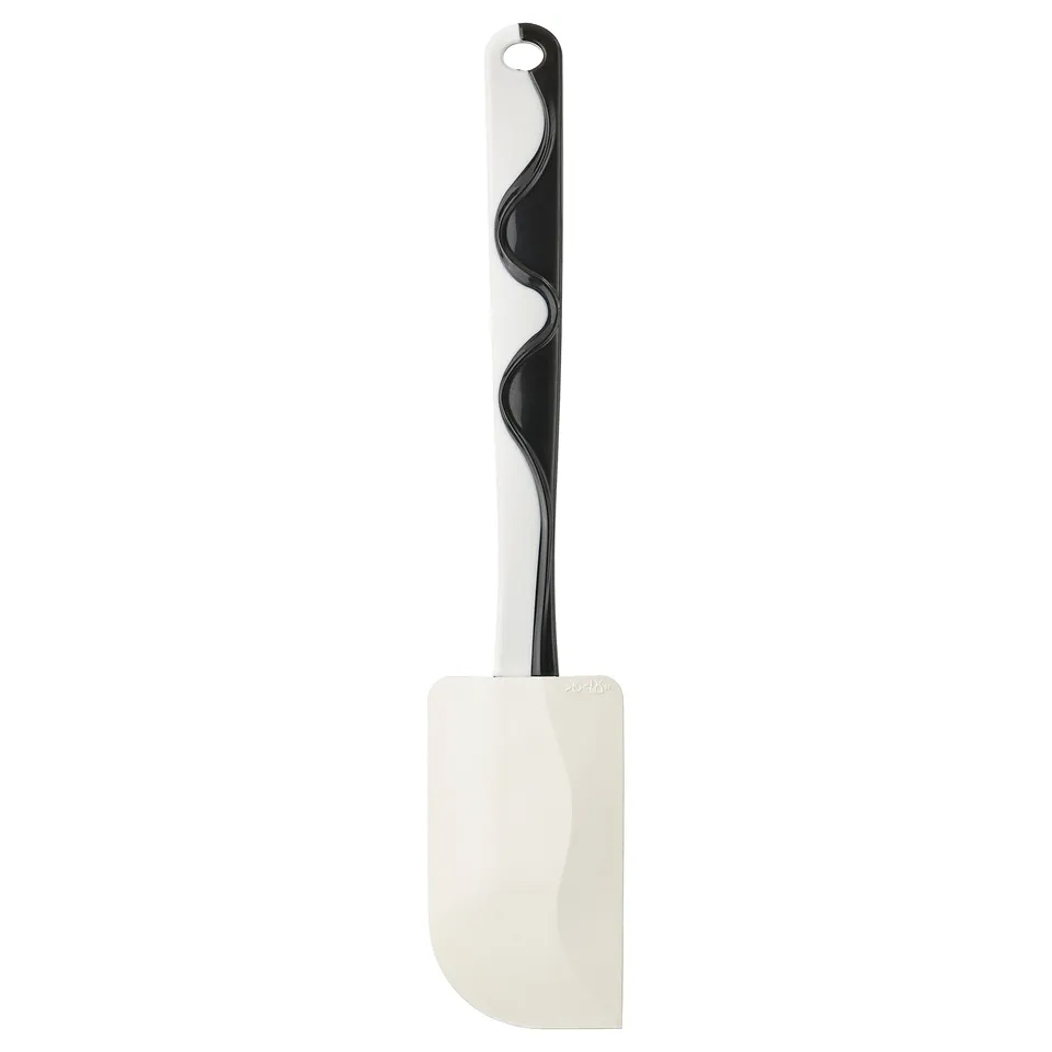 GUBBRÖRA spatula, black & white, silicone blade, curved handle, non-stick, hangs for easy access.