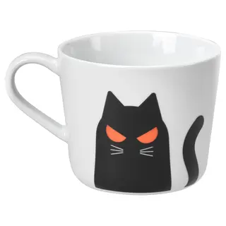 KUSTFYR mug, cat pattern white/black, Height 8 cm