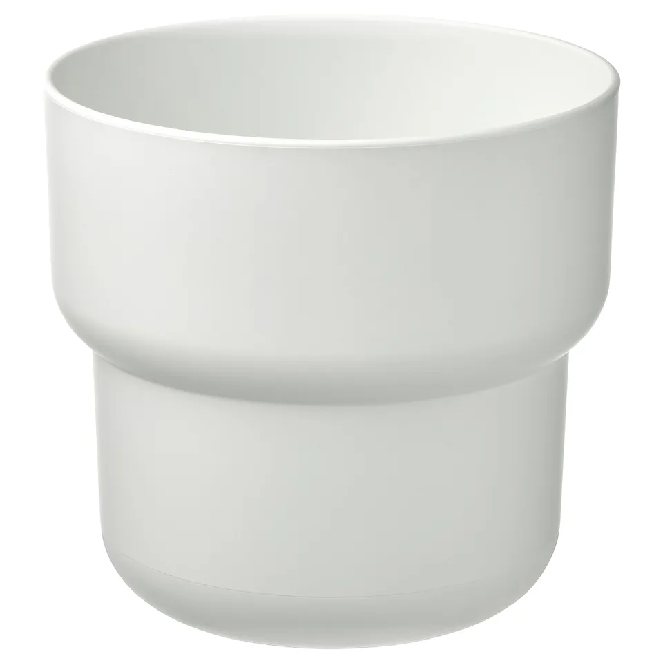 White recycled plastic planter, modern minimalist design.
