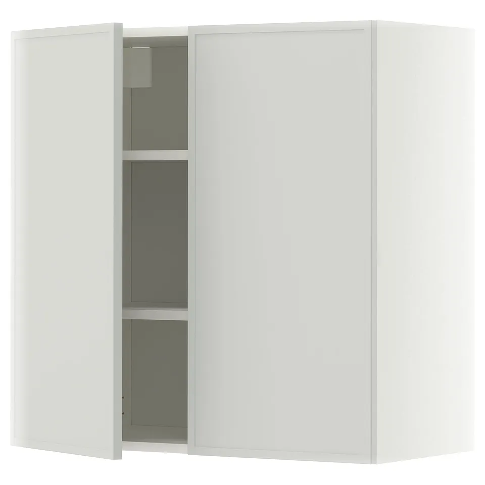 METOD Wall cabinet with shelves/2 doors, white/Aspudden light grey, 80x37x80 cm
