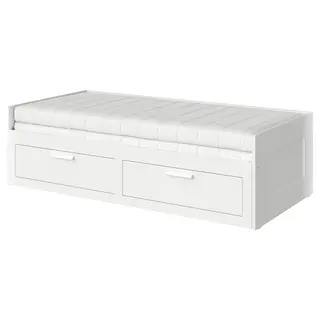 BRIMNES day-bed w 2 drawers/2 mattresses, white/Åfjäll medium firm, 80x200 cm