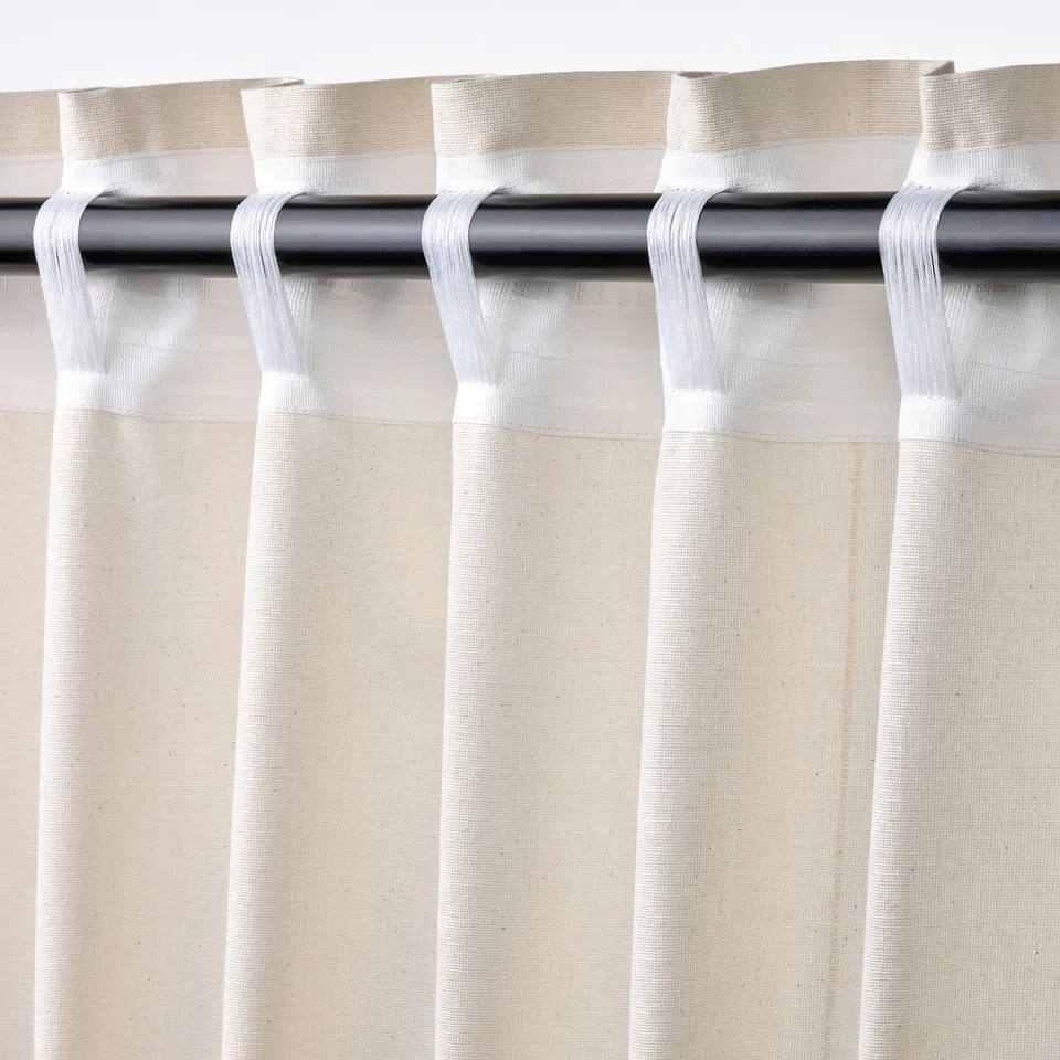 LENDA Curtains with tie-backs, 1 pair, off-white/with heading tape, 140x160 cm