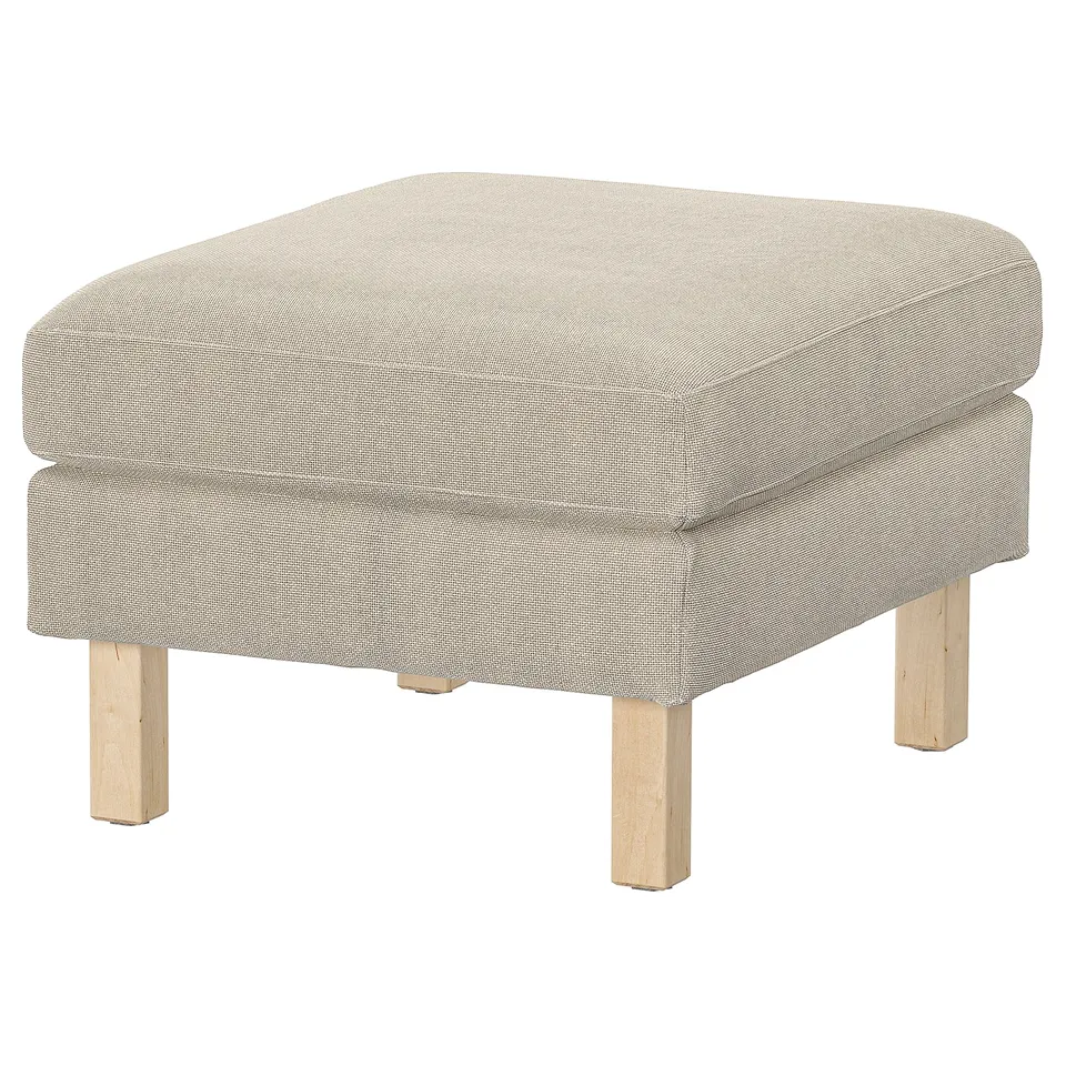SALTSJÖBADEN: beige footrest with wooden legs. Soft, square cushion. Simple, modern design.