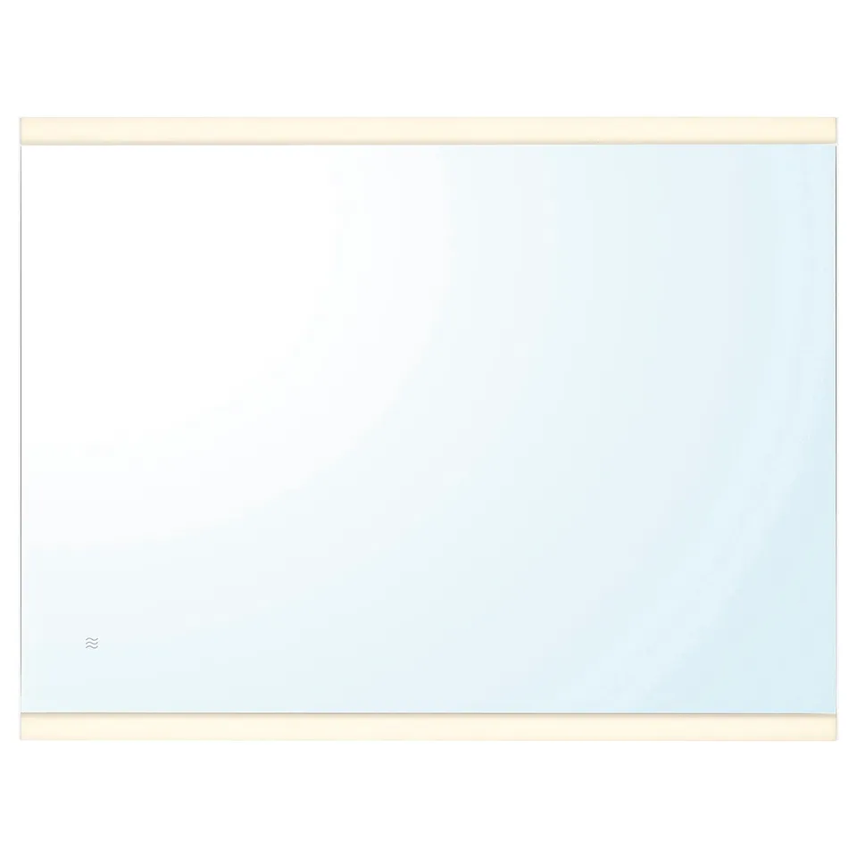 KÄRRSJÖN mirror: rectangular, bevelled edges, wood-like frame, built-in led lighting.