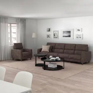 RULLERUM/FRÖTORP 4-seat sofa w 2 electric recliners/Coffee table sets/Recliner, electric, Tornarp dark grey-brown + anthracite marble effect/black glass, Depth 94 x Width 97 cm