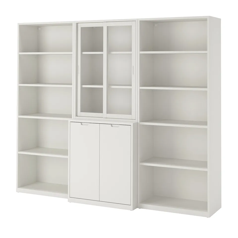 Off-white TONSTAD storage unit with open and cabinet sections for versatile storage.