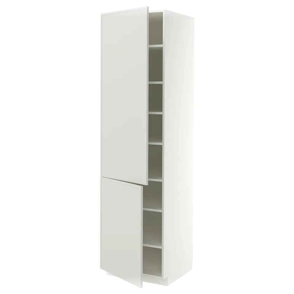 METOD High cabinet with shelves/2 doors, white/Aspudden light grey, 60x60x220 cm
