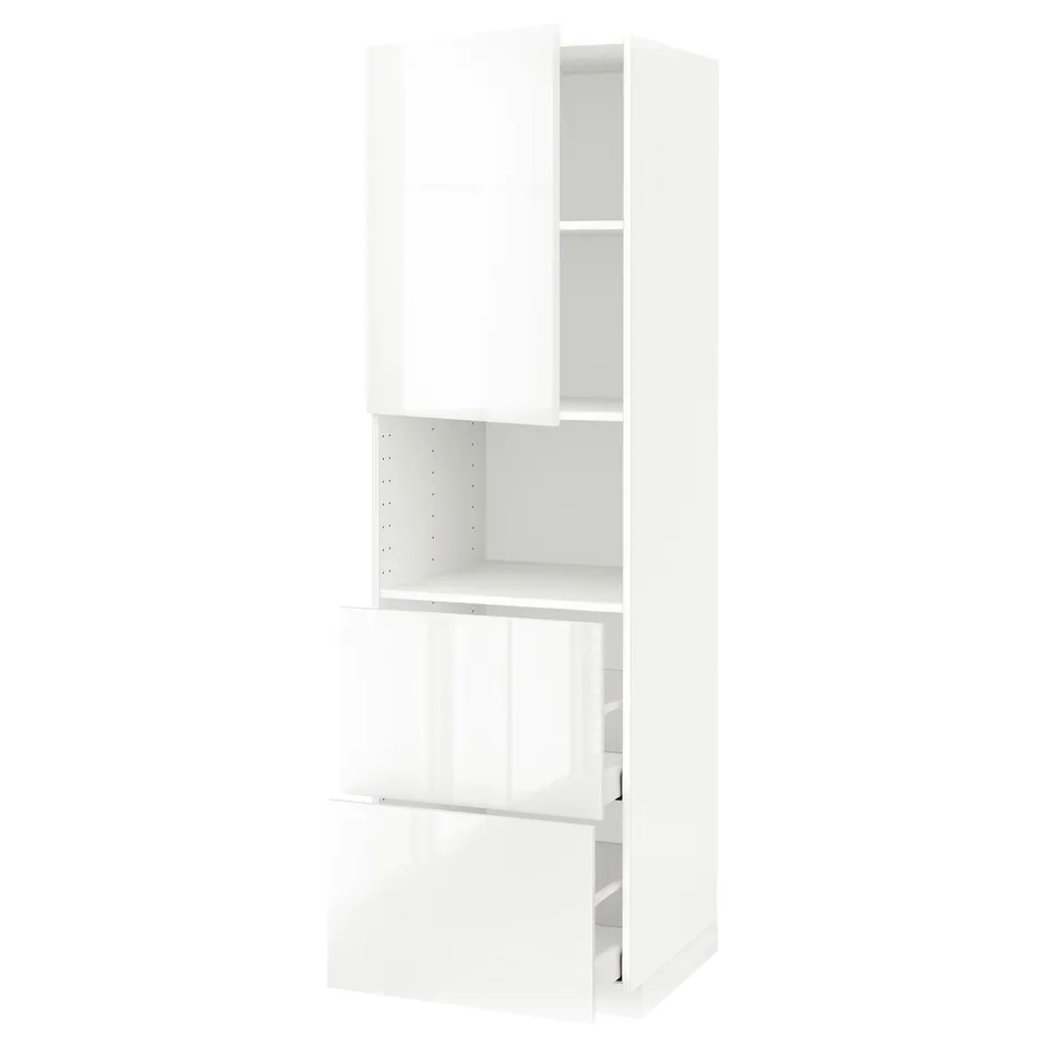 White ikea METOD kitchen cabinet, modern design with door & open shelf.