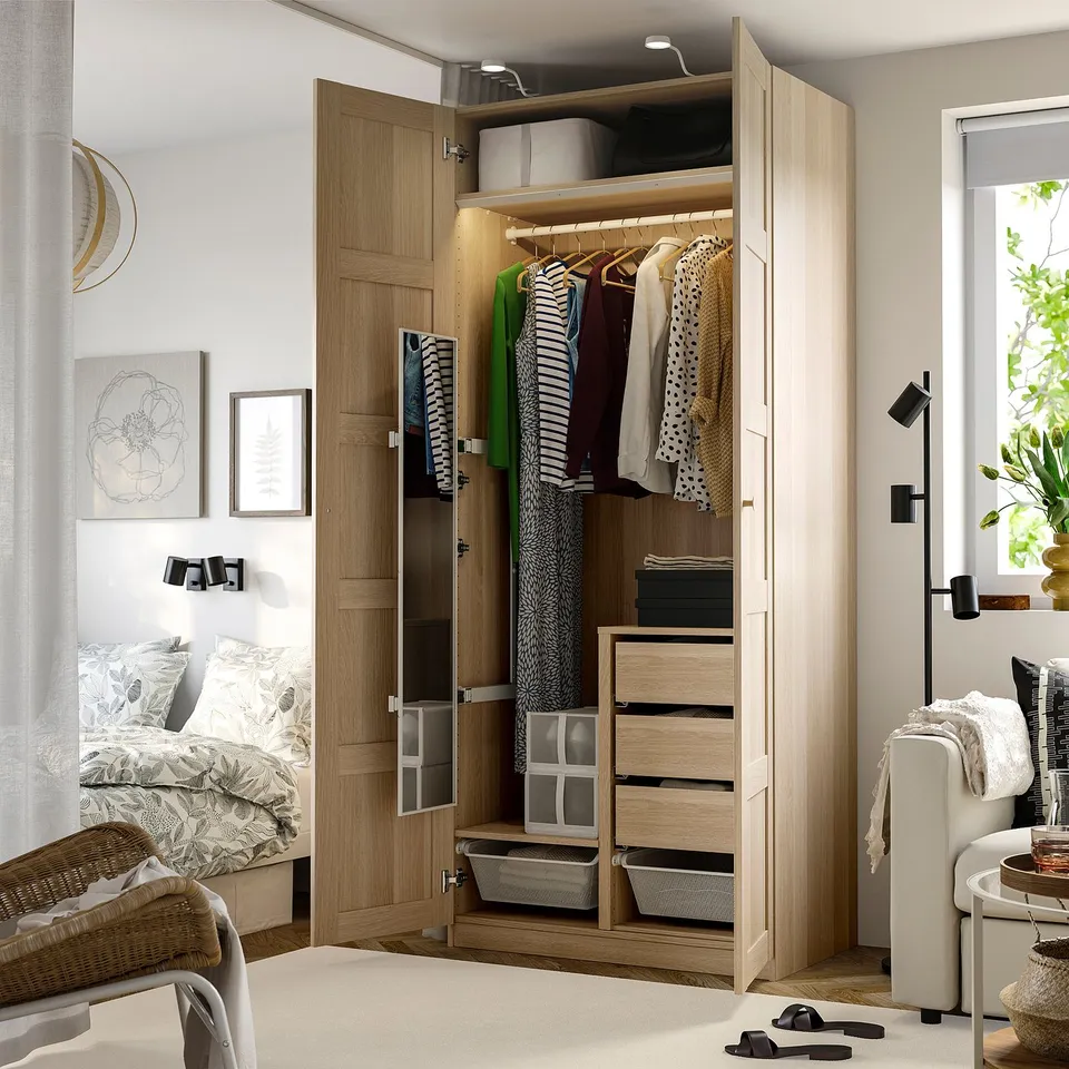 PAX / BERGSBO Wardrobe combination, white stained oak/white stained oak, 100x60x236 cm