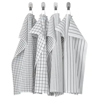 RINNIG tea towel, white/dark grey/patterned, 45x60 cm